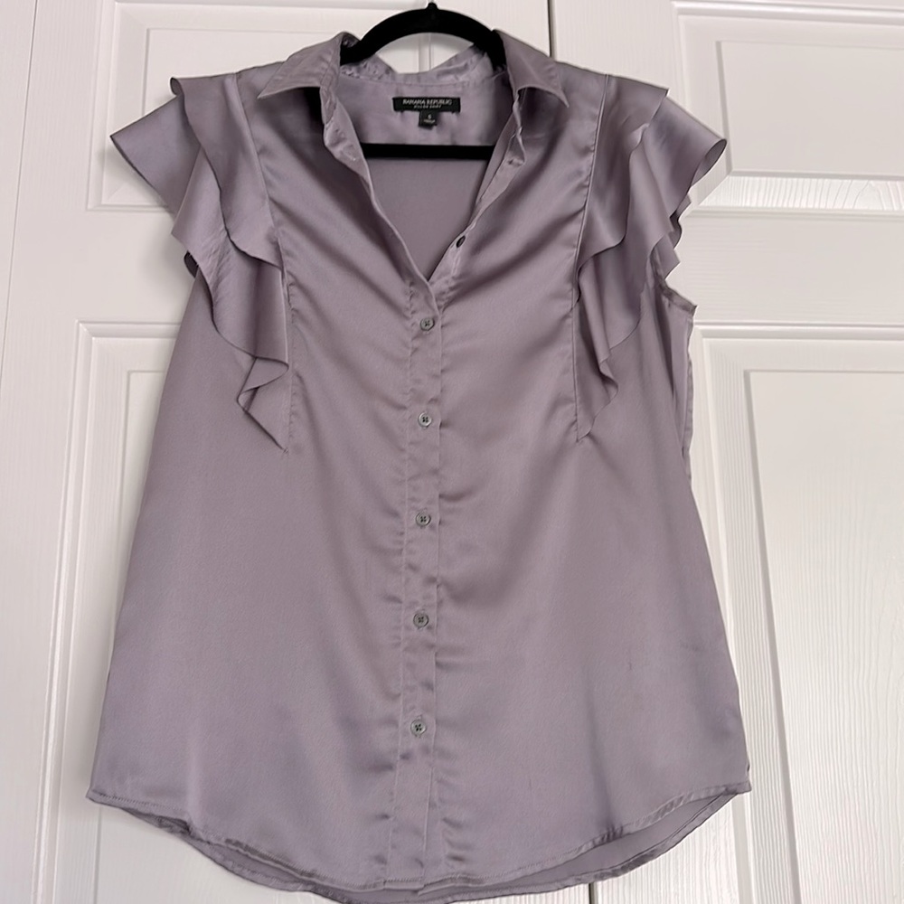 Satin ruffle sleeves Button down shirt